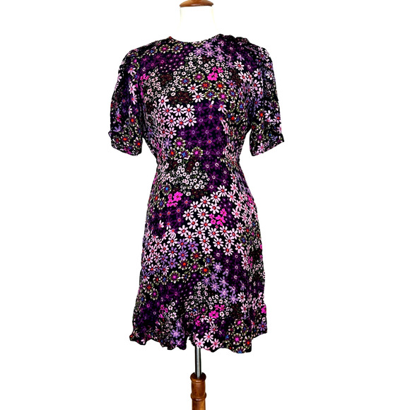 Kate Spade Floral Fit Flare Mini Dress Size 4 Smocked Silk Designer Cottage $428 - Picture 4 of 11
